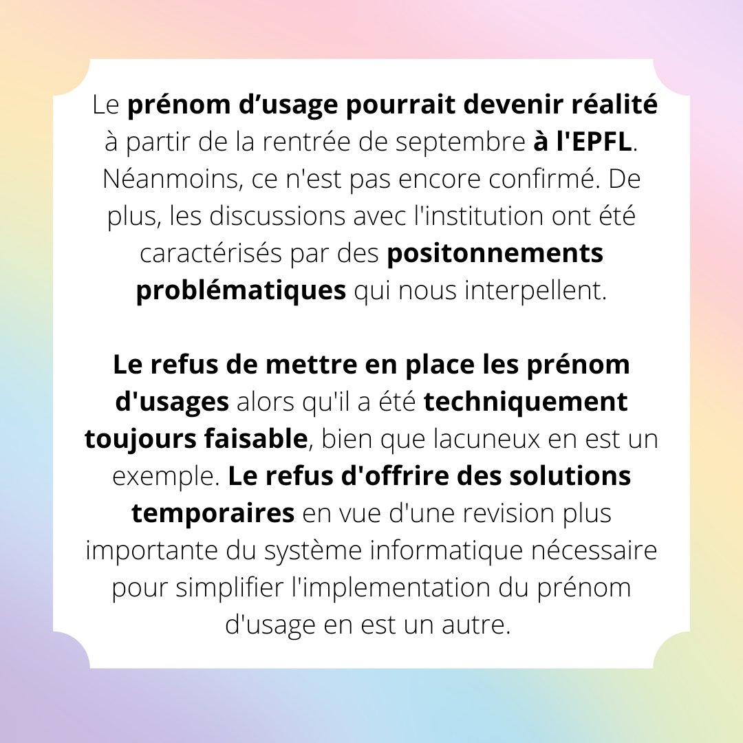 En occasion de l'#IDAHOBIT2023  PlanQueer a décidé de prendre position quant aux politiques d'inclusivité de l'Unil et l'EPFL à la communauté LGBTIQ+.

@Egalite_UNIL
@EPFLdiversity