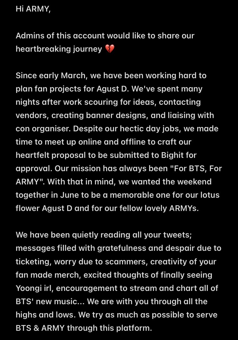 BANGTANSG's tweet photo. Dear Army 💜

From Admin Z &amp; Admin 🍎 https://t.co/WGfAYv4mwi