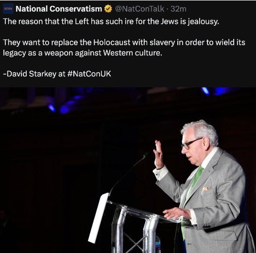 riotgrandma72's tweet image. Here are 2 speakers at the #NATCON2023 heilfest.

I do not see @rishisunak disciplining MPs like Braverman, Anderson, Gove, Kruger, Cates for attending this.
From which I conclude he is Ok with it.
#bbcpm #jewish #britishfascism #Antisemitism in all its stench.