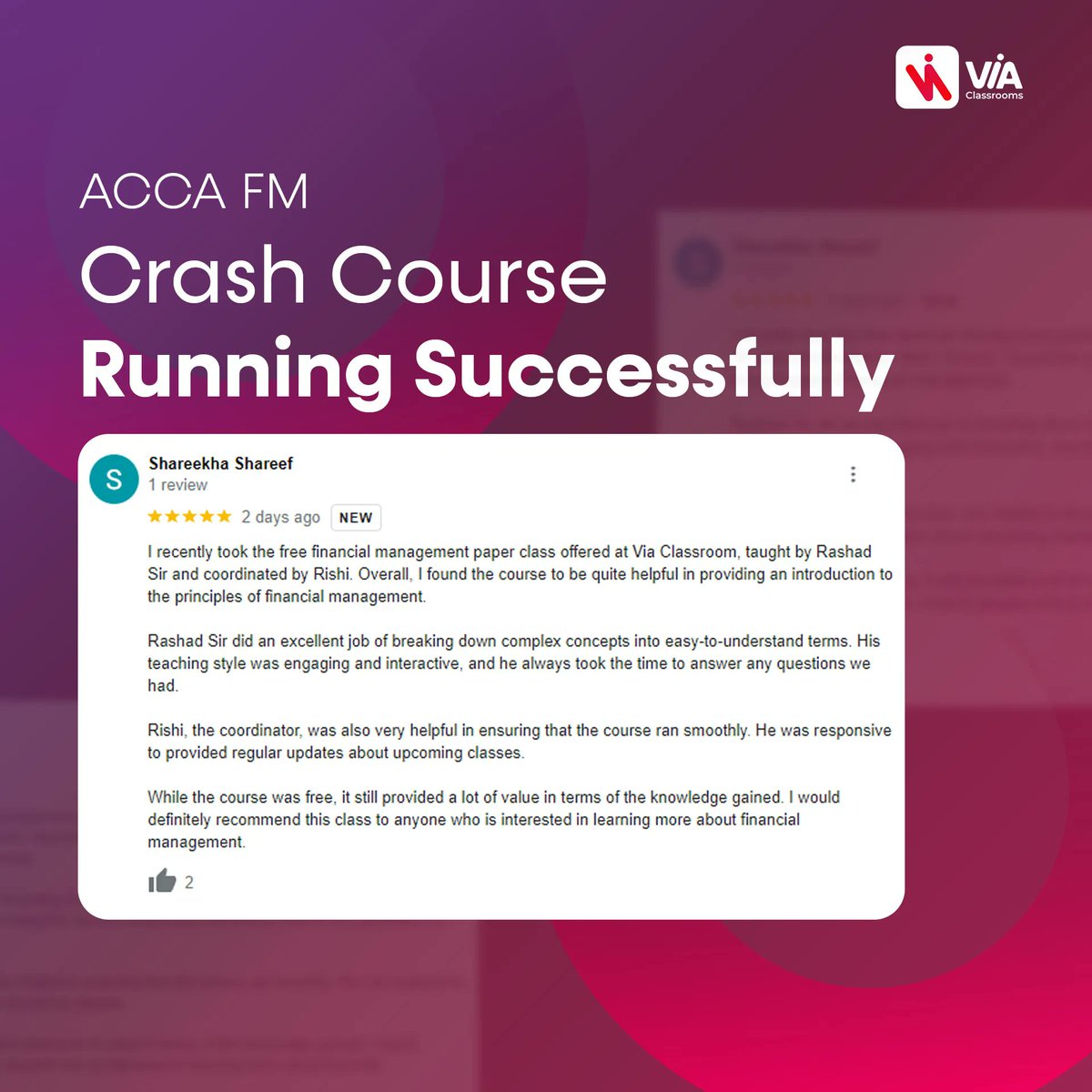 Via_classrooms's tweet image. 🌟 Via Classrooms 🌟 is honoured to receive heartfelt reviews! 📝✏️ their words inspire us to keep pushing boundaries in education, making learning a joyous journey. 🎓💡
 #acca #uscma #sapfico #sapmm #AccountingUpskilling #ProfessionalGrowth #CareerAdvancement #viaclassrooms
