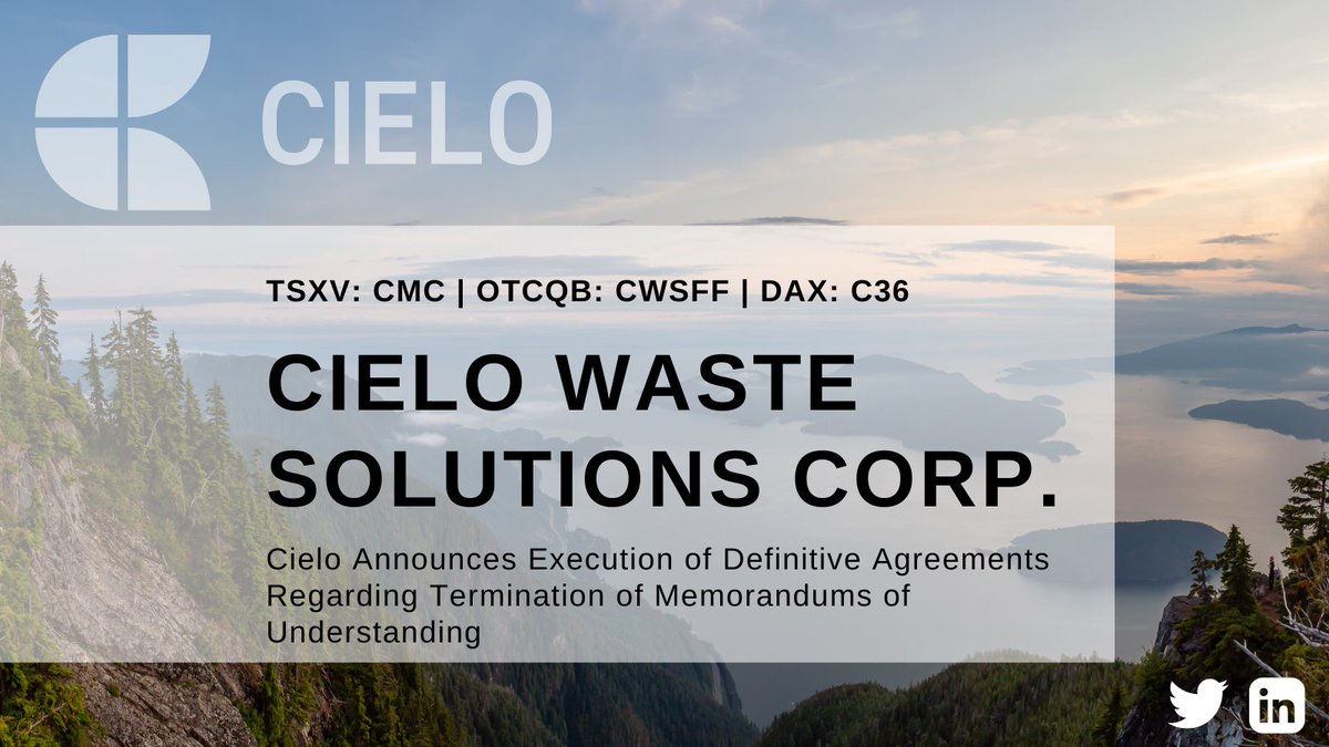 Cielo Announces Execution of Definitive Agreements Regarding Termination of Memorandums of Understanding

Read full news article here: cielows.com/corporate-upda…

#wastetofuel #wastemanagement