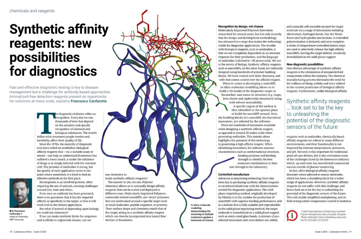 If we can make synthetic limbs for amputees and scaffolds to regenerate tissues, can we use chemistry to make synthetic affinity reagents? Head to page 18 in the latest edition of Laboratory News to learn more from our our Head of Chemistry cloud.3dissue.com/2153/2844/6246…