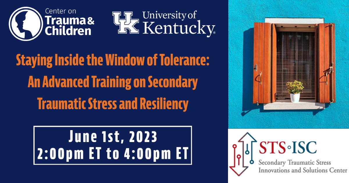 Attention professionals exposed to trauma, and those working in and around secondary traumatic stress! Register for this free, online training to learn how to stay inside your window of tolerance. #UKCTAC

More information and registration: loom.ly/9wCIG_I