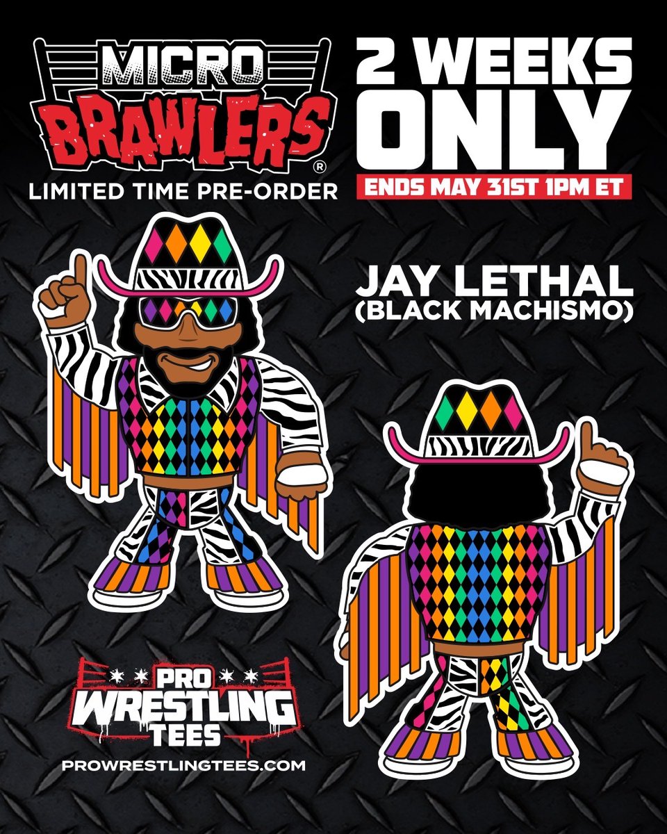 PWTees's tweet image. Available now, oooh yeah!
Jay Lethal (Black Machismo) Micro Brawler pre-order is up for 2 weeks only!  Dig it? We certainly do! Order now!

pwtees.co/42Z9MHb

@TheLethalJay  #jaylethal #blackmachismo #roh #ringofhonor #microbrawler #pwtees #prowrestlingtees