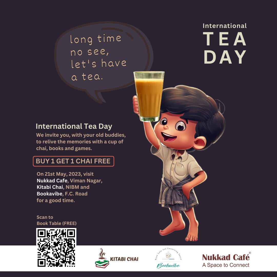 NukkadCafe's tweet photo. "Long time no see, let's have a tea"
This International Tea Day, call your long-time-no-see friend over a cup of chai and re-bond &amp; re-live the old memories.
Book your table https://t.co/P8R7g0T2pF 

#InternationalTeaDay #teaday #WorldTeaDay #masalachai #pune #NukkadCafe #BOGO https://t.co/IuI36w9DxO