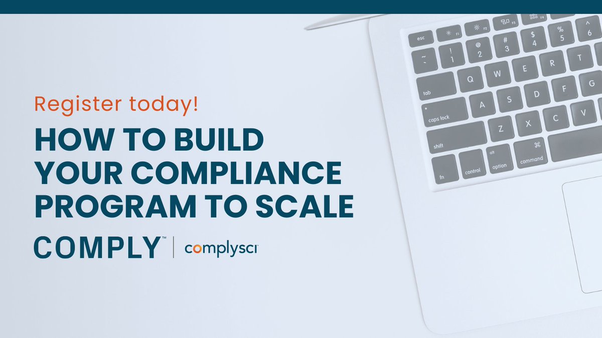 Tomorrow is our 30-minute webinar, How to Build Your Compliance Program to Scale, which will include a product demonstration of the ComplySci Platform.

Register now before it is too late! complysci.com/resources/even…
