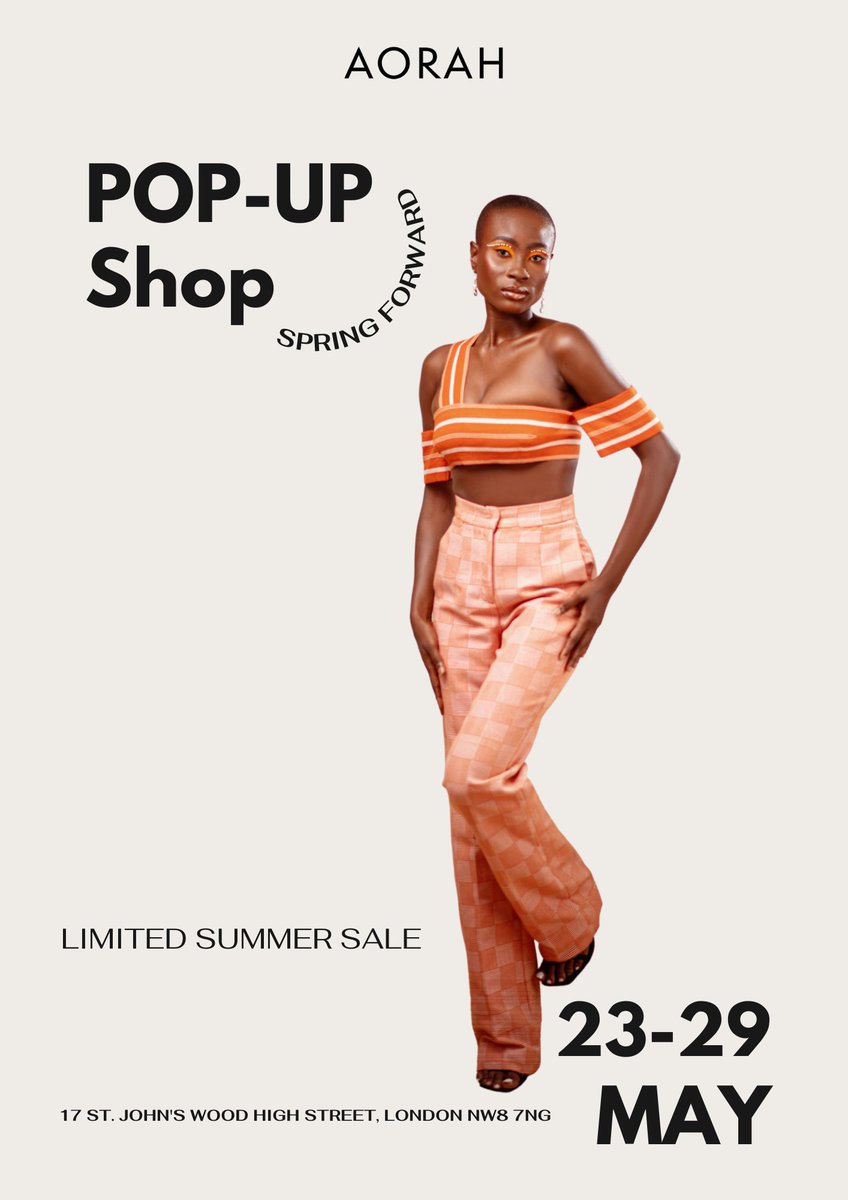 AorahStudio's tweet image. Aorah is coming to St. John's Wood, and we're bringing you exclusive discounts on our entire collection. From May 23rd to 29th, join us at 17 St John's Wood High Street, London NW8 7NG, for a week of incredible deals and fashion finds  #AorahPopUp #StJohnsWood #FashionSale