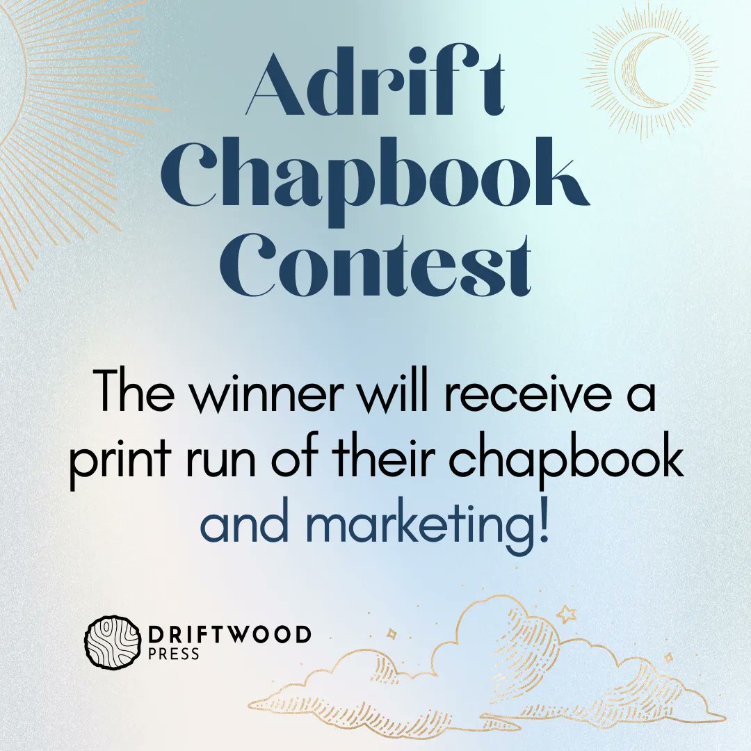 The winner of the Annual Adrift Chapbook Contest will receive a $750 prize + royalties, 20 copies of the chapbook, marketing for the print run, and more! The runner-up may possibly be offered the same deal. Link in bio to submit. #poetry #writingcontest #chapbookcontest