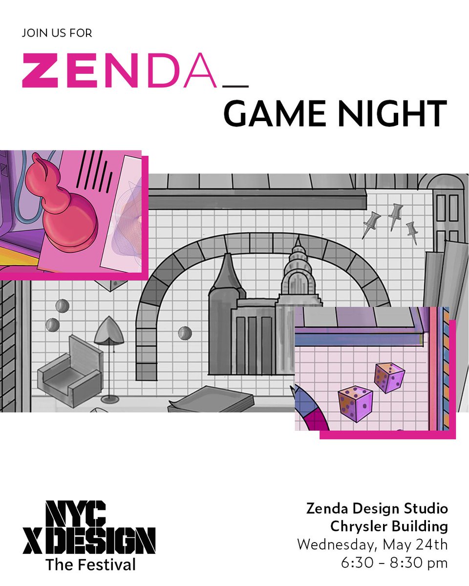 If you haven’t signed up yet, get your tickets today for Zenda’s Game Night: hubs.ly/Q01Q95_P0

When: Wednesday, May 24th, 2023
Where: The Chrysler Building, New York, NY
Time: 6:30 pm - 8:30 pm
  
#NYCxDesign #Design #Networking #Innovation #NYC