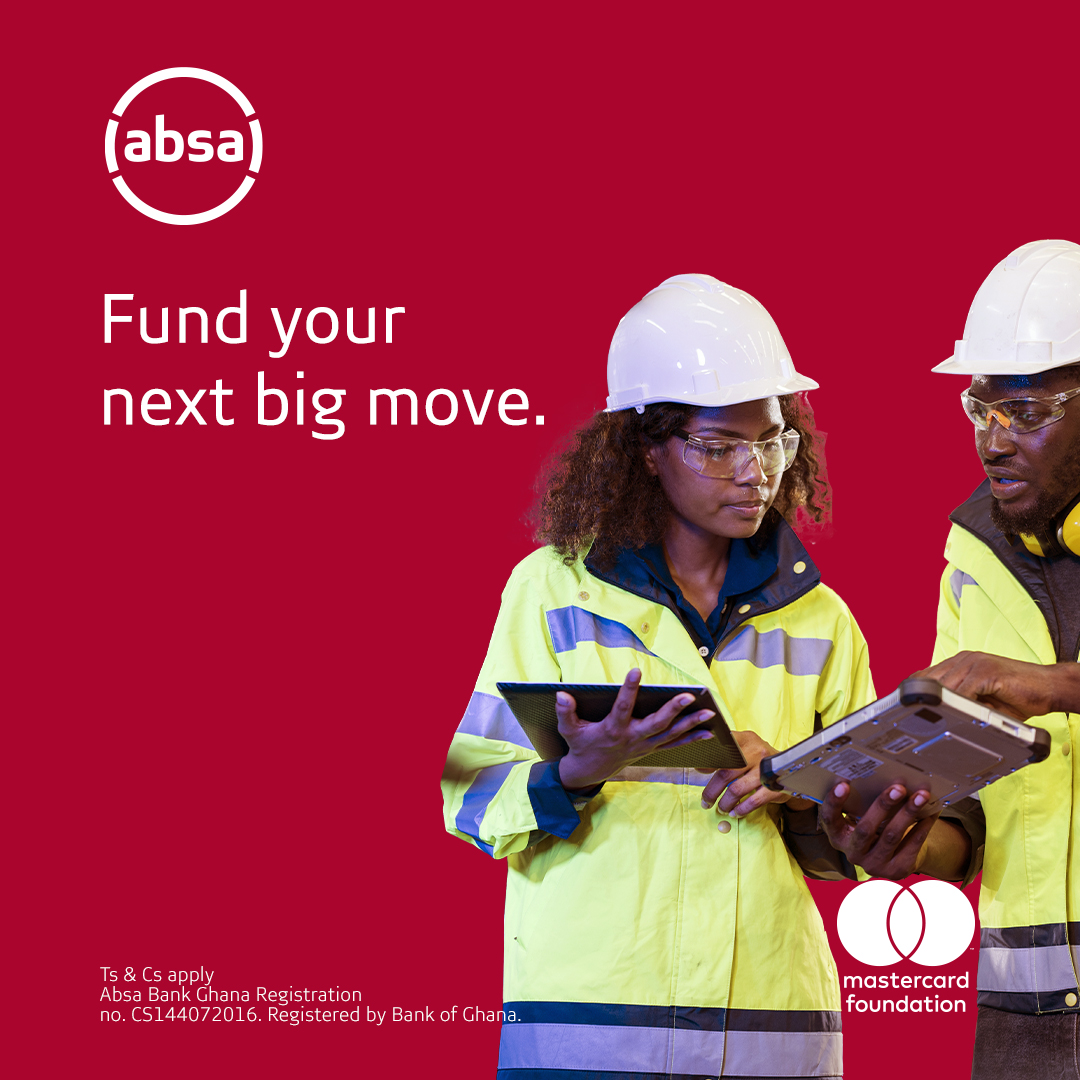 AbsaGhana's tweet photo. Take your business to the next level with a collateral free loan. Borrow up to GHS 1,000,000 at just 10% p.a. interest. Loan tenor is up to 24 months. For more information, visit the nearest Absa branch or call (026 224 5160 or 030 242 9150).
Terms and conditions apply.