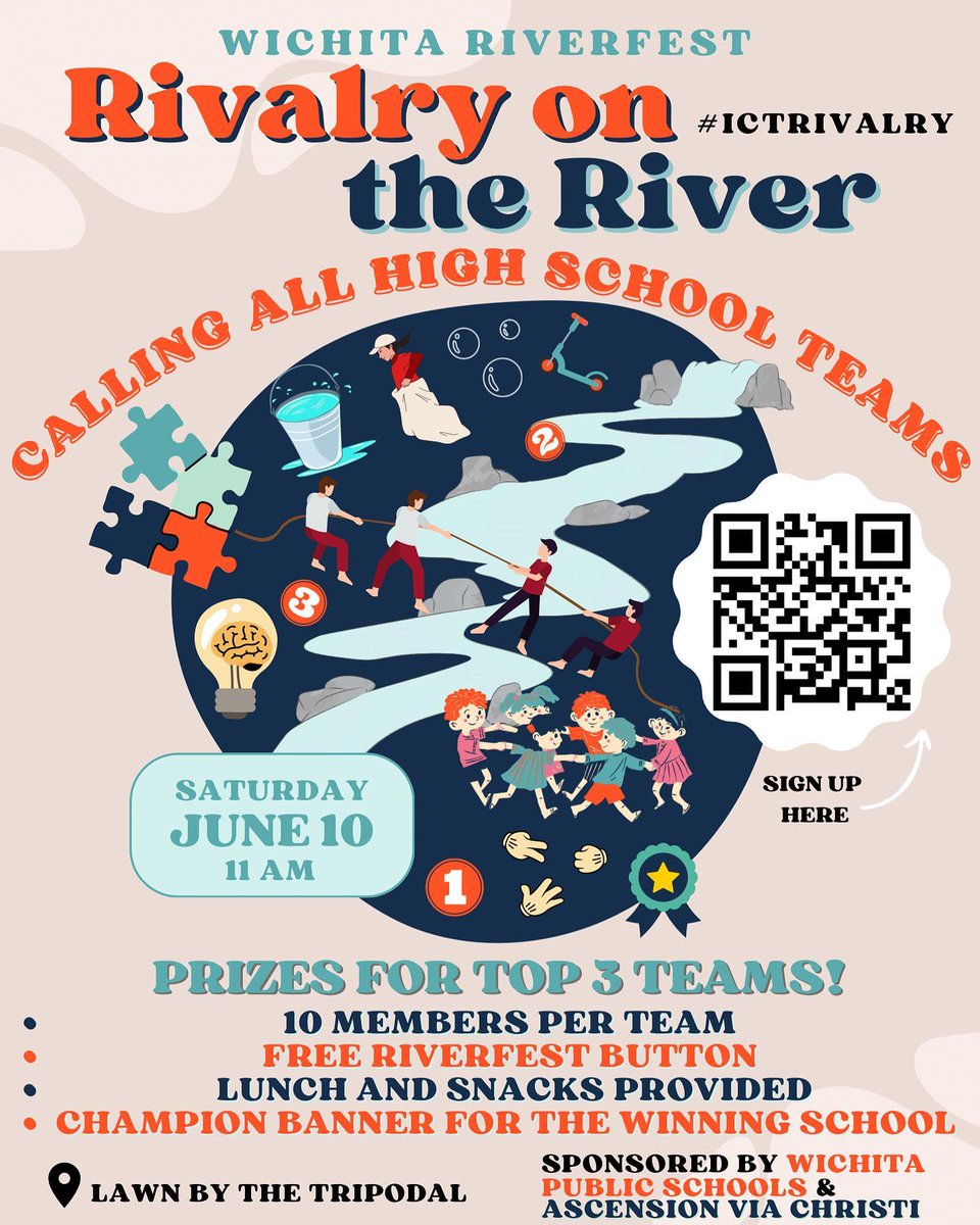 WichitaUSD259's tweet image. High school students: Wichita Riverfest Rivalry on the River is back! Join us at 11 a.m., Saturday, June 10 for this fun event! Sign up now at usd259.org/ICTrivalry.
@riverfest