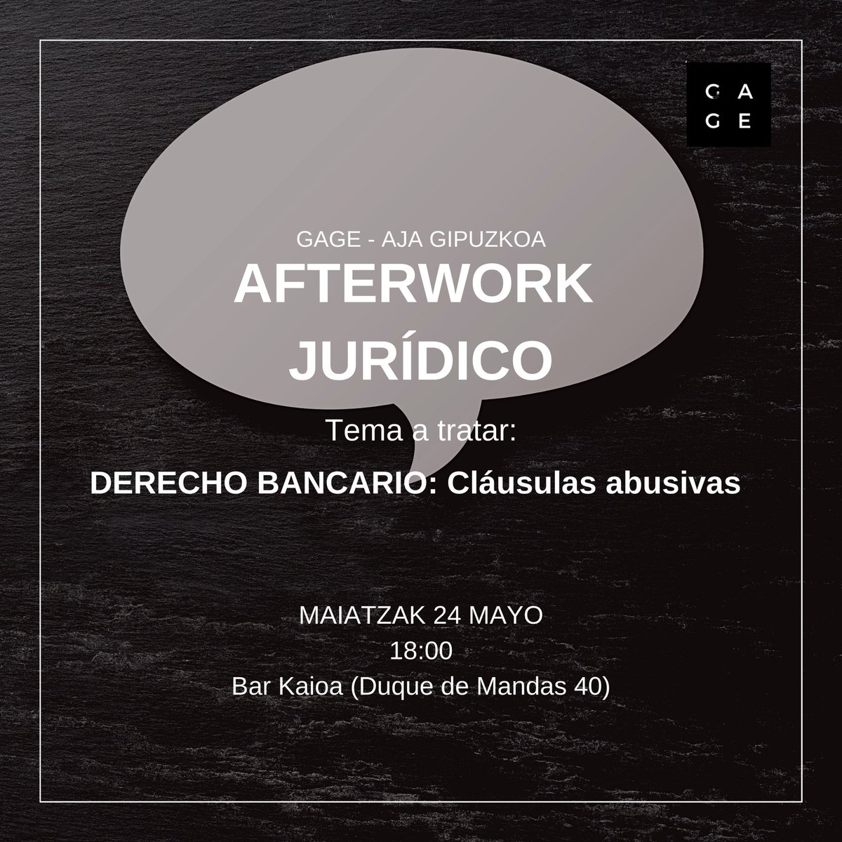 #AfterWork tematikoekin hasiko gara: abusuzko klausulak. Izena ematen duzue? Beste gai batzuk ere jorratuko ditugu. Anima zaitez, zure zain gaude!