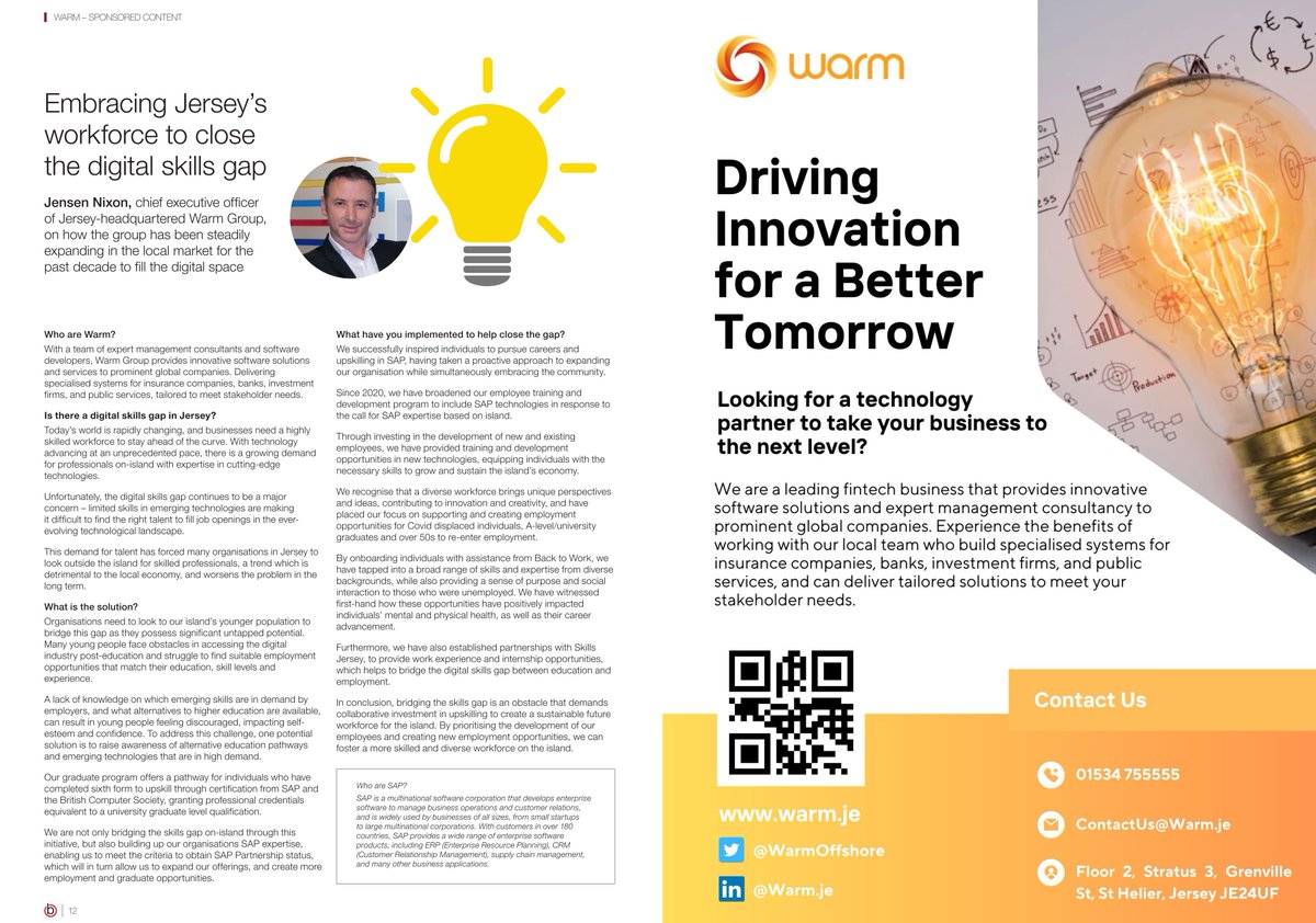 📢Exciting news! Our Group CEO, @Jensennixon, discusses the powerful impact of embracing Jersey's workforce in our latest article featured in @BriefCi 

Read the full article here: bit.ly/3Bw0jL8

#DigitalSkills #WorkforceEmpowerment #JerseyChannelIslands