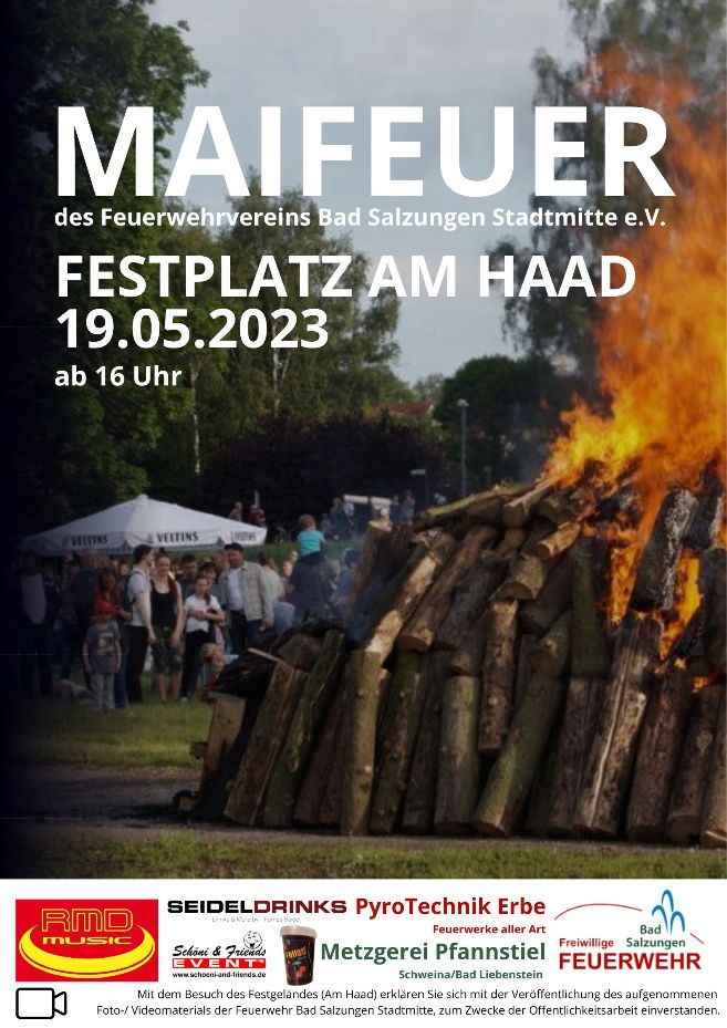 🚨🚒Bad Salzunger 𝗠 𝗔 𝗜 𝗙 𝗘 𝗨 𝗘 𝗥  am Haad!🚒🚨
Zum 14. Maifeuer lädt der Feuerwehrverein Bad Salzungen Stadtmitte e.V. herzlichst ein!

#Feuerwehr #Badsalzungen #Mai #Feuer #RMD #Schöniundfriends #Frubo #PyrotechnikErbe #Seideldrinks #Event #Wartburgkreis