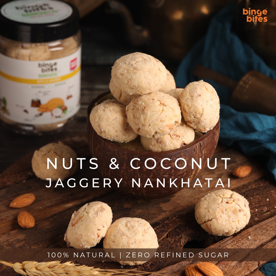 We are super happy to introduce our new member to the BB Fam 🫶 
Nuts &amp; Coconut 🥥 Jaggery Nankhatai
---
📢 We are also having our Limited Period Sale on the site till 31st May Only! 
🛒 *Flat 20% Off* on all products at bingebites.com
Use Promo Code *BINGE20*  !!