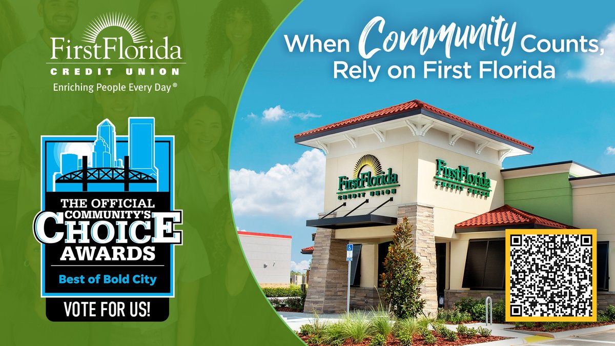 FirstFloridaCU's tweet photo. ๐ In March, we asked you to join us in nominating First Florida for the Bold City Best awards. Thanks to youโwe made it into the TOP 5!
Help us get into the TOP 3!
โ
VOTE FOR US! - Scan the QR code or visit the link: https://t.co/vTpOi3WsYm
#firstflorida https://t.co/u3NoVcpnB7