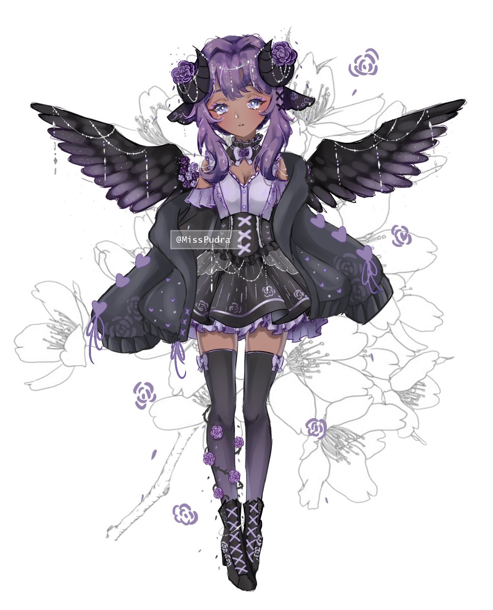 Miss_Pudra's tweet image. Custom Adoptable for @/SunsetRadiance 💜🖤

I love her character so much and I&apos;m so happy to design something for her again. I actually had a lot of fun making it ^^

I hope you like it. I am very happy to work with you, Thank you.

#customadoptable #adoptable