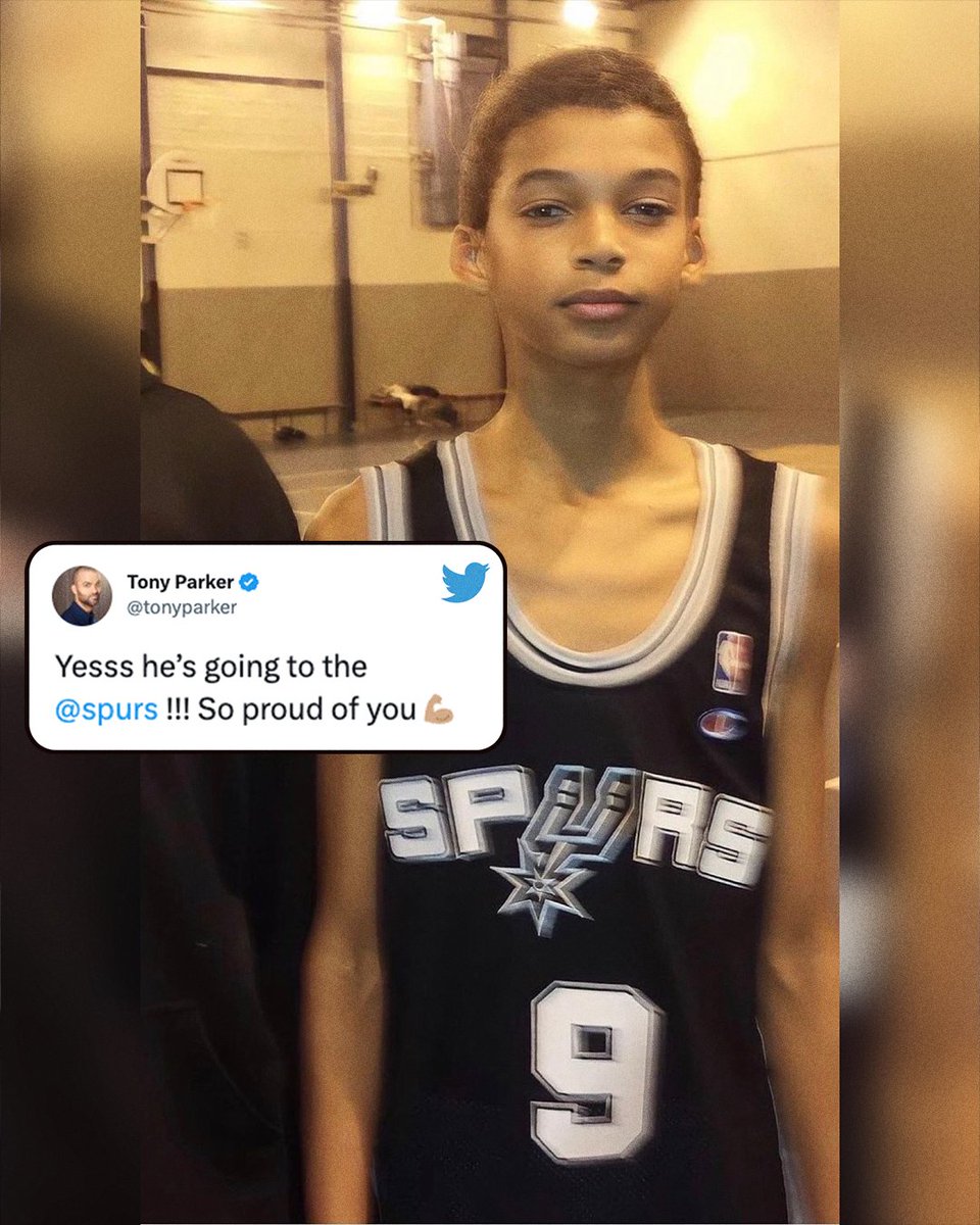 ESPNNBA's tweet photo. Tony Parker tweeted a picture of Wemby wearing his jersey as a kid after San Antonio won the draft lottery 👏

(via @tonyparker) https://t.co/PuTDW93sIt