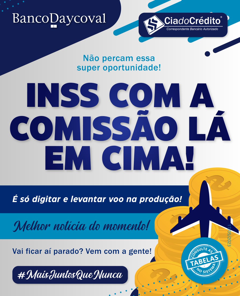 ciadocreditoofc's tweet image. SUPER oportunidade para levantar voo na produção!! ✈️✈️

#CiaeDaycoval #INSS #CiaeVocê #MaisJuntosqueNunca