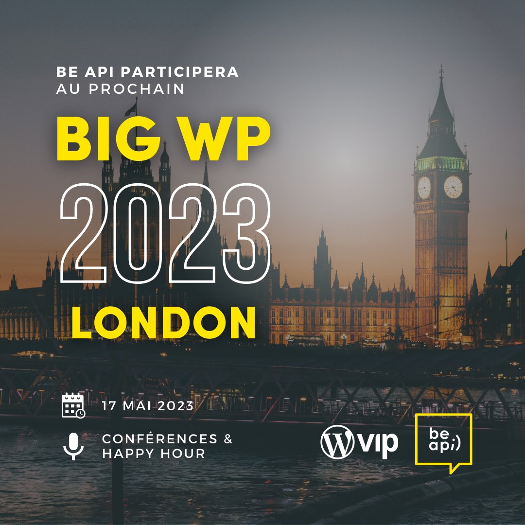 Go Big (WP) or go home 🇬🇧

<a href="/Raherian/">Nicolas JUEN 👨‍🦲*/5 * * * * /bin/bash refresh.sh</a> notre CTO, est bien arrivé à Londres pour l’évènement Big WP au côté de nos amis et collègues <a href="/WordPressVIP/">WordPress VIP</a> ! 

Conférences et échanges au programme, en compagnie de specials guests: les fondateurs de #Wordpress et #Drupal 🙌