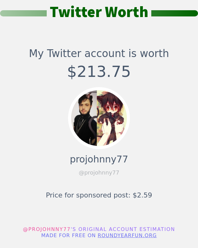projohnny77's tweet photo. My Twitter worth is: $213.75

➡️ https://t.co/XWanzvRW92 https://t.co/OynIuIwiQL