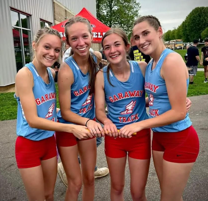 GarawayLocal's tweet photo. The Lady Pirates 4x8 team broke the school record and was 1st in the IVC Championship with a time of 9:51.74. Meghan Schwartz broke the school record in the 800 Meter race with a time of 2:21.54.  We are proud of these ladies an all of our spring student/athletes! https://t.co/gTvl3nwwrz