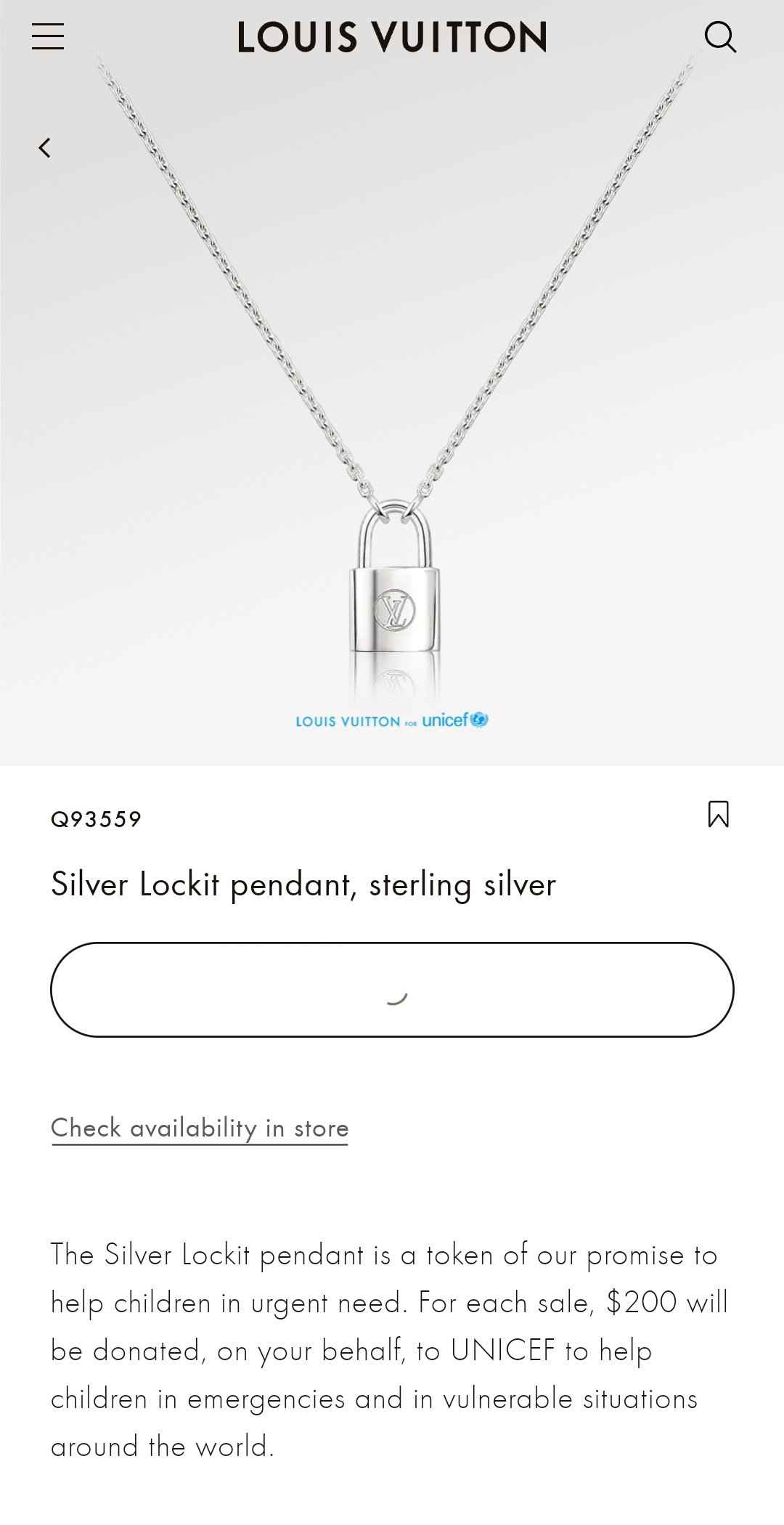 Louis Vuitton Silver lockit pendant, sterling silver (Q93559)