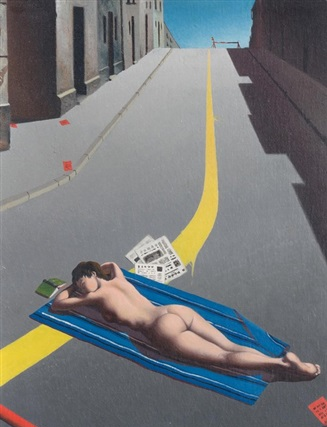 MenschOhneMusil's tweet photo. Sich sonnende Frau auf der Strasse by José Manuel #Capuletti. https://t.co/iOsmKO3zQq