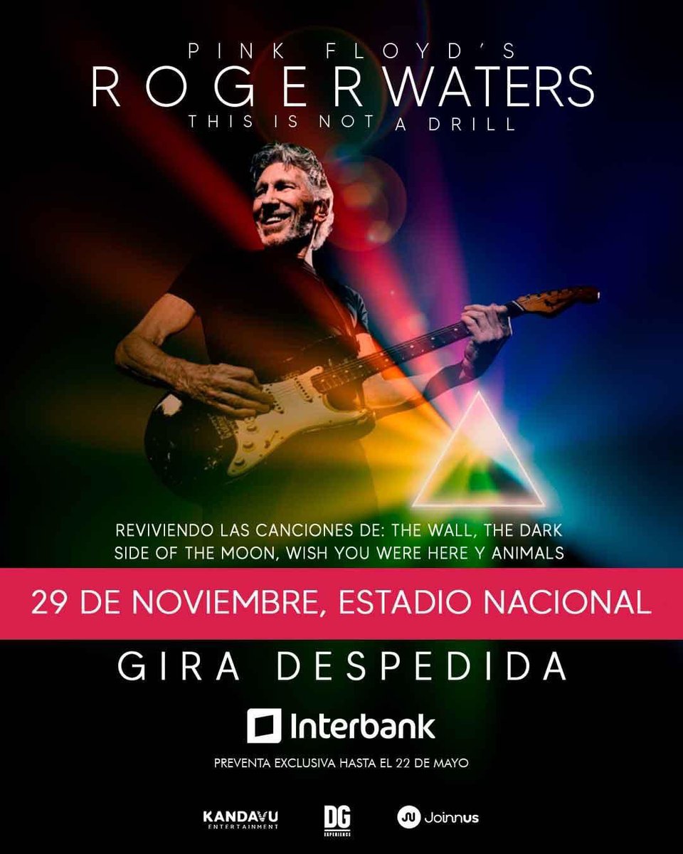 🇵🇪 PERU! 🇵🇪

NOVEMBER 29th - Estadio Nacional

ON SALE: MAY 23rd - 9am

rogerwaters.joinnus.com