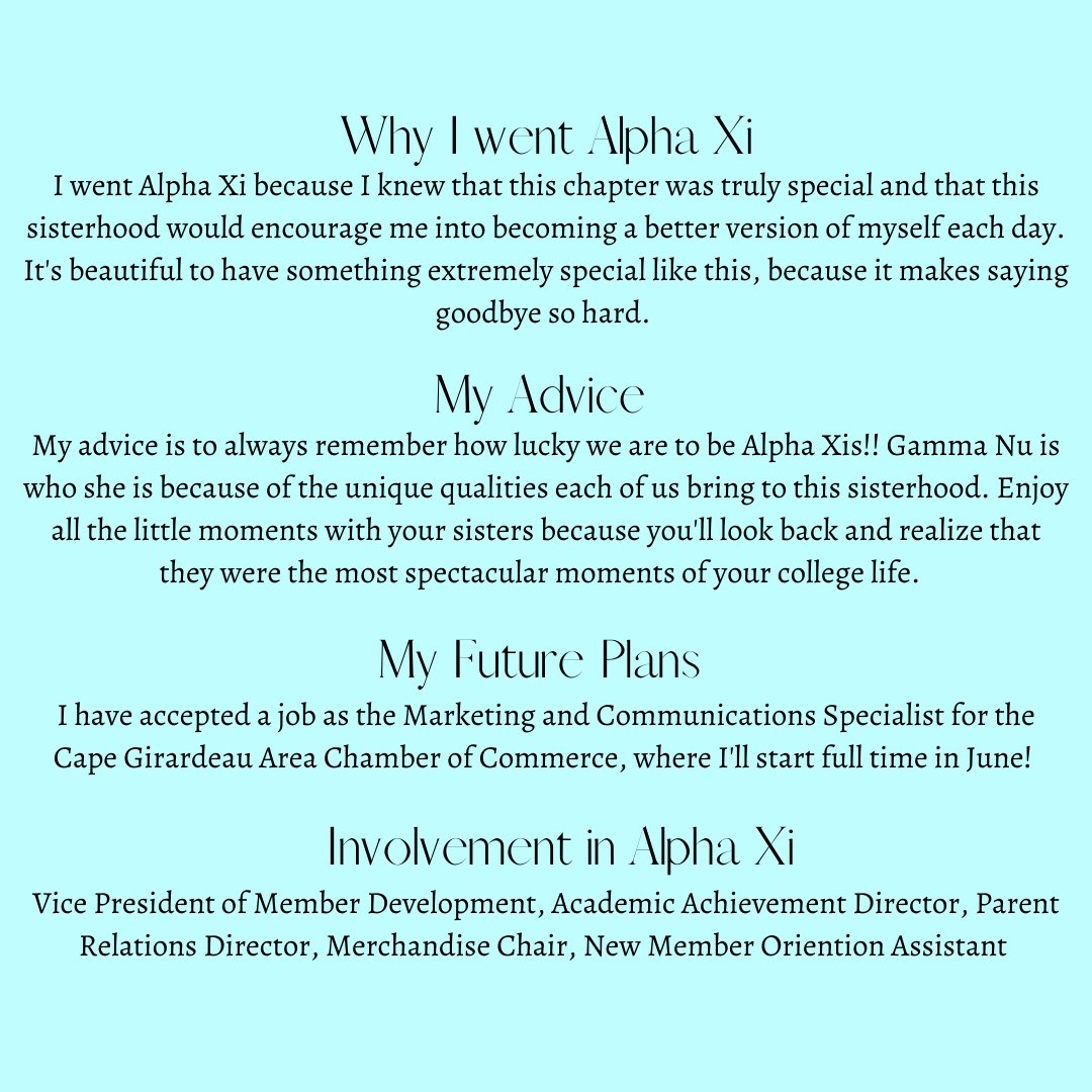 FIRST SENIOR SPOTLIGHT!!🪩 

We love you Maggie and we will all miss you so much💕 

#axidsemo #alphaxidelta #realizeyourpotential