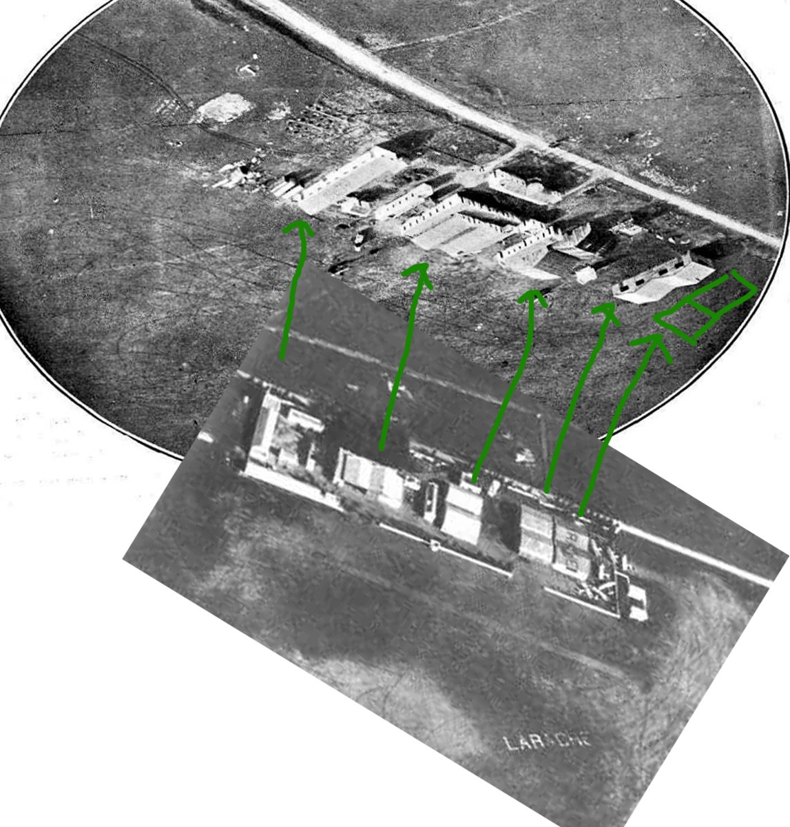 NGauge_es's tweet photo. @Annual_1920_21 Me he vuelto loco pero la solución estaba en el propio tweet. Es el aeródromo de Larache (comparado con una imagen más moderna). https://t.co/8mY6Qxx81K