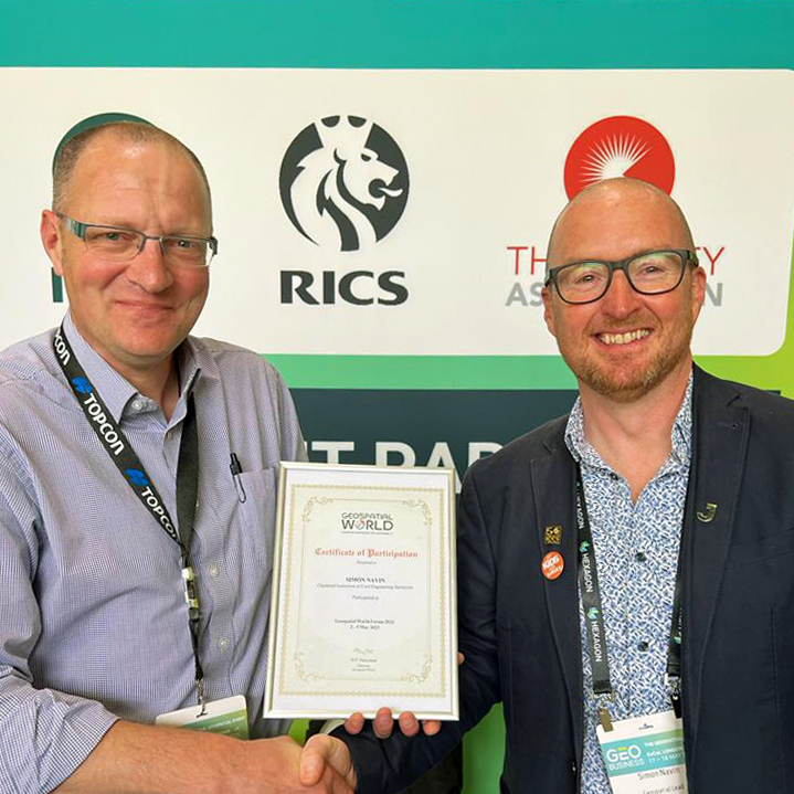 CharteredICES's tweet photo. CICES president Andy Evans was able to present Simon Navin MCInstCES with a certificate recognising his valuable contribution to last week's #GeospatialWorldForum (GWF).
#geospatial #GEOBusiness #GeospatialWorldForum #Rotterdam #EDI #EquityDiversityInclusion https://t.co/pJIegNdCMM