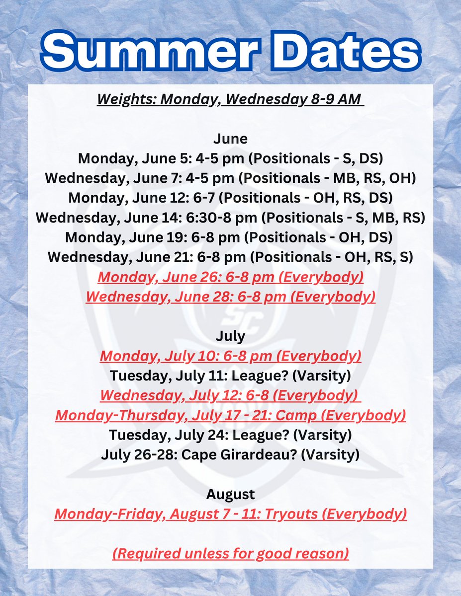 Summer Dates are here! Add these to the calendar!