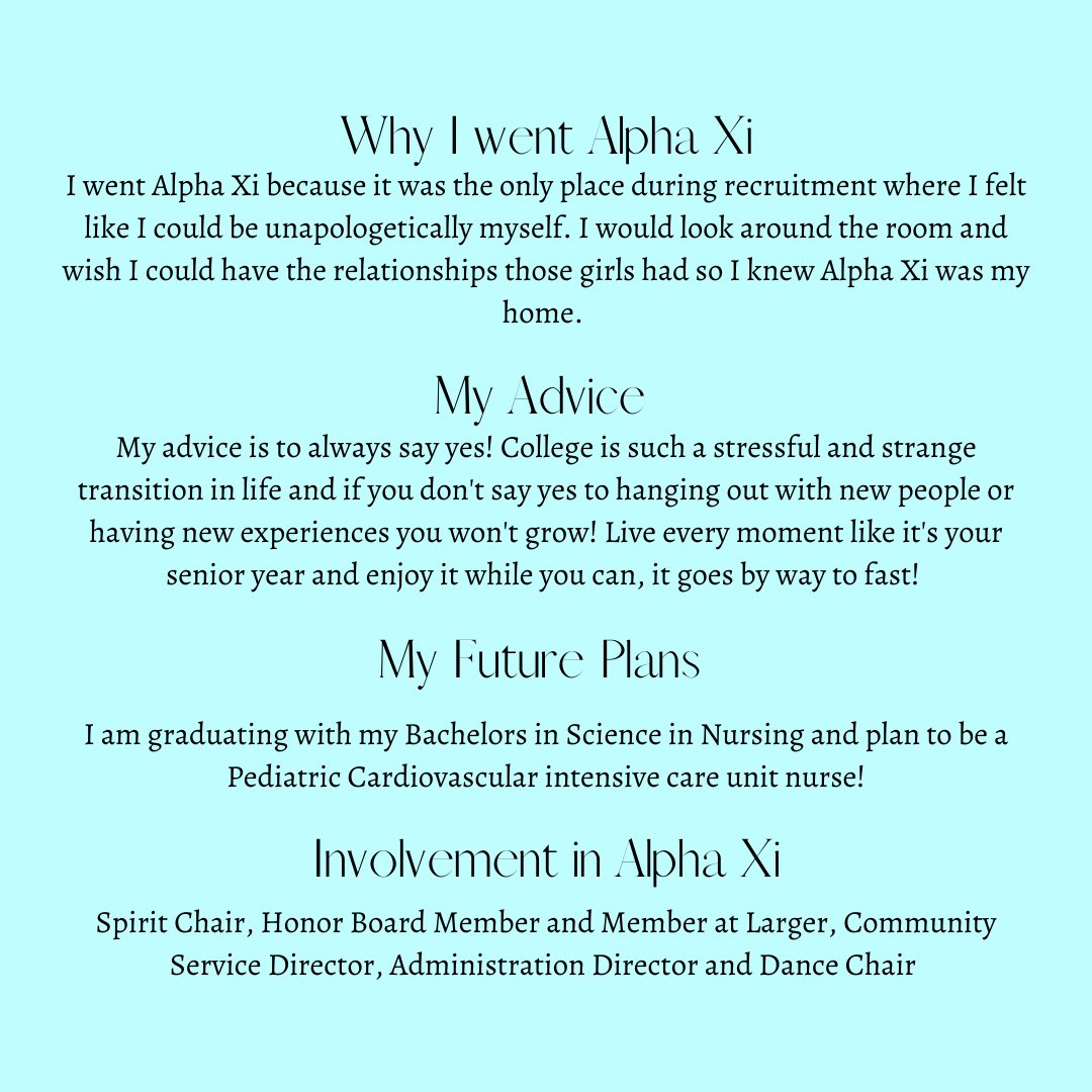 SENIOR SPOTLIGHT 🪩

You are going to be the best nurse! Go save life’s! We will miss you🥺💕

#axidsemo #alphaxidelta #realizeyourpotential