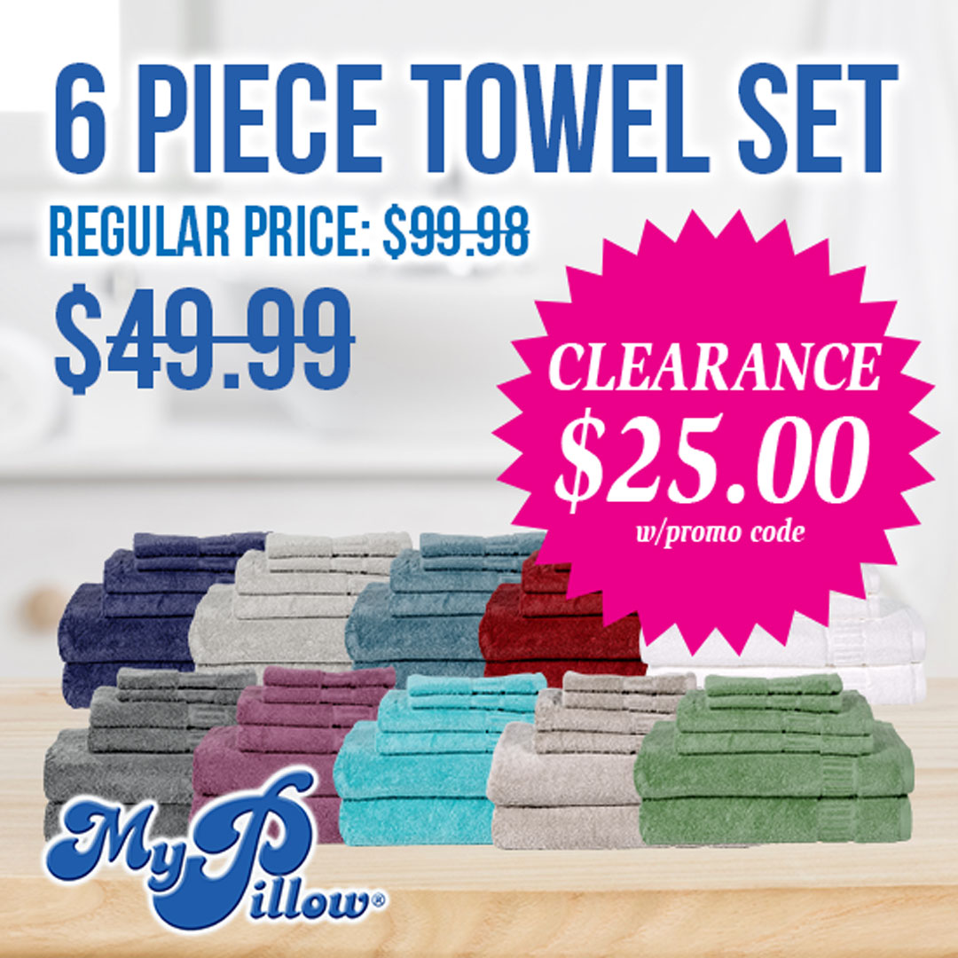 Psst, looking for a great deal? MyTowels™ 6-Piece Towel Set is now only $25 with promo code R417! Hurry, this is a limited-time sale - get your set before it's gone! #exclusivedeal #mypillow

mypillow.com/r417