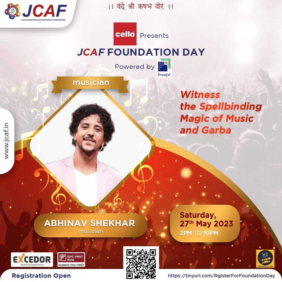 jcaf108's tweet photo. Let the music transport you to another dimension.
Join us in experiencing the magical tunes of Abhinav Shekhar, as he sets the rhythm for an unforgettable evening! 🎵

Register now and be part of the journey towards a prosperous future. 🎉🌟 : https://t.co/n3fOEOSVJ7 https://t.co/zVOsjlut4Z