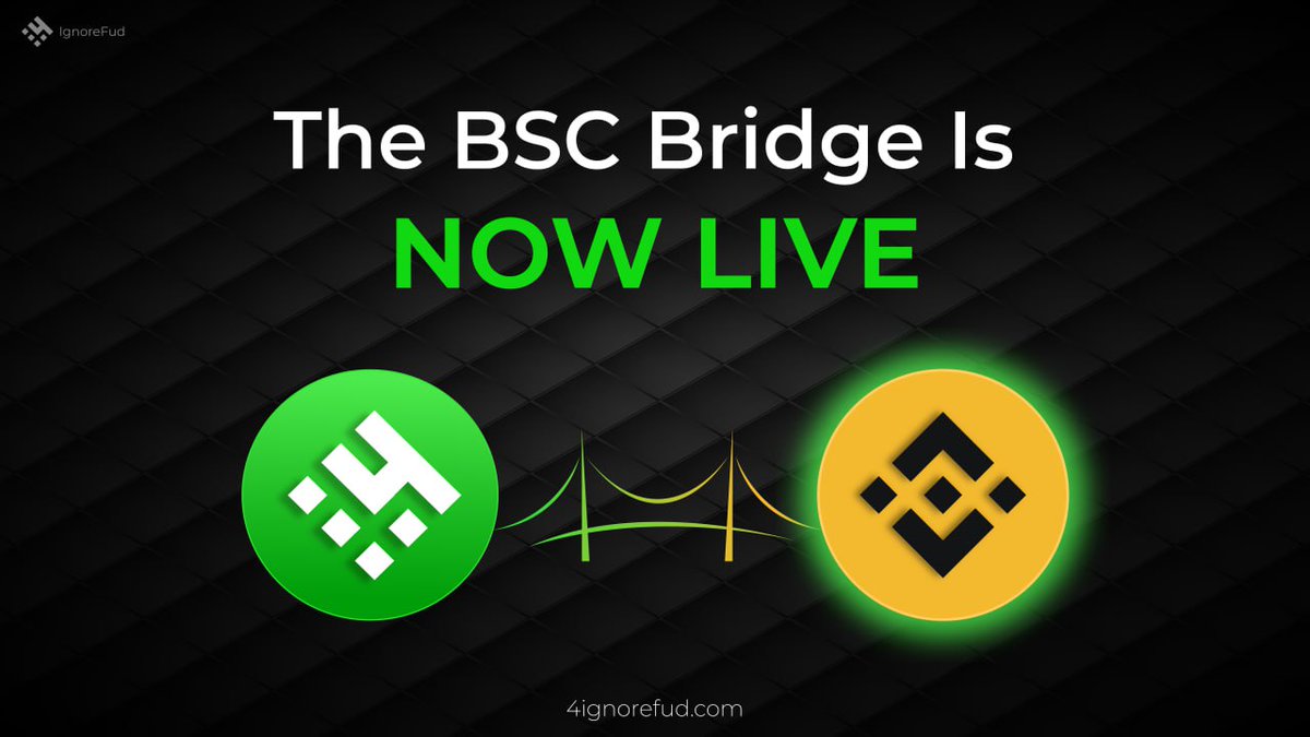 THE TIME HAS FINALLY COME!! 👀🟢🔶

We are NOW LIVE on #BSC network and listed on @PancakeSwap🥞

BRIDGE: bridge.4ignorefud.com

BUY HERE: pancakeswap.finance/swap?chain=bsc…

4TOKEN (BEP20) CA: 0x61B83eDF87Ea662C695439A807c386455c9E797C

#4TOKEN #BSC #memecoin