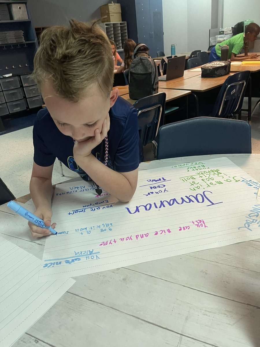 NicolePierro6's tweet photo. Creating positive posters for every student in our homeroom class to take home after awards! I love reading the things they say to each other. 💕 #classfamily #WES https://t.co/rolZGIlEiH