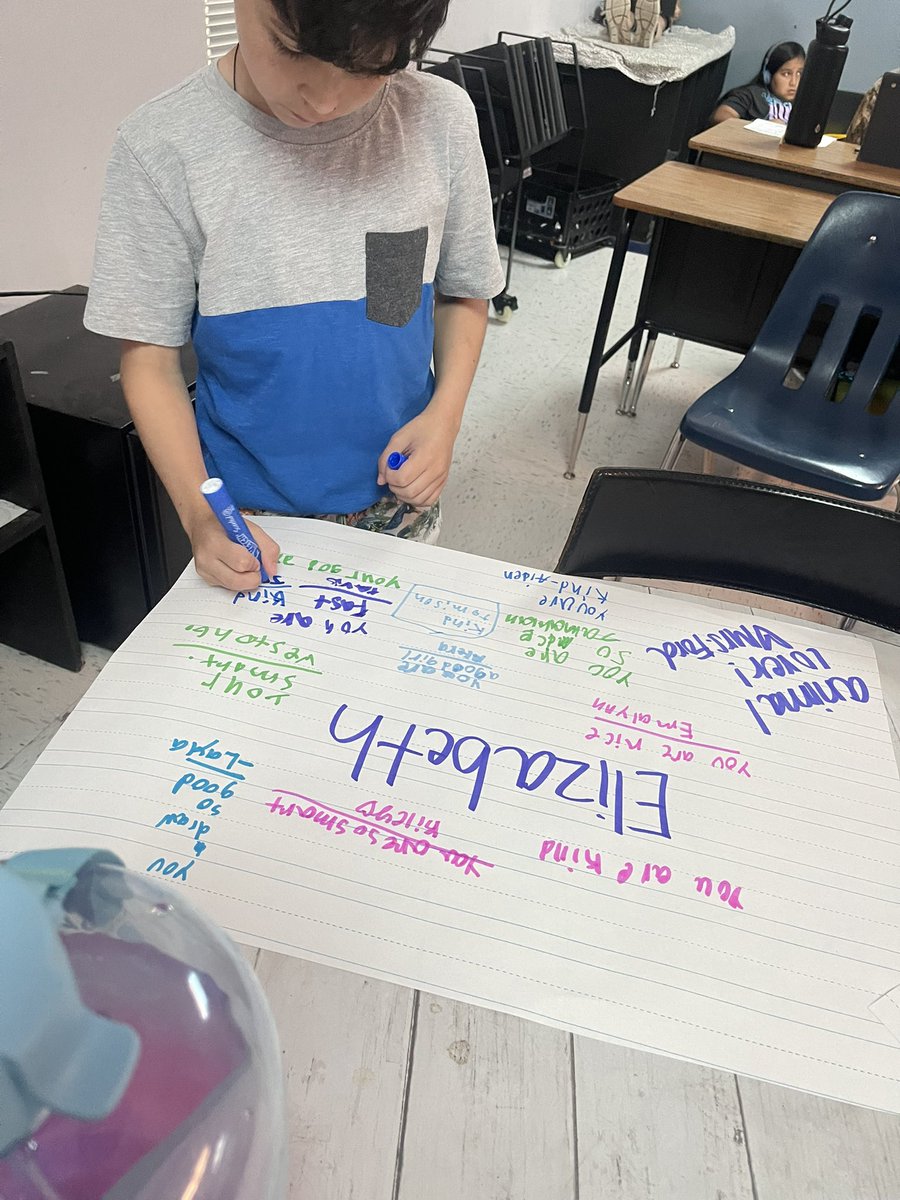 NicolePierro6's tweet photo. Creating positive posters for every student in our homeroom class to take home after awards! I love reading the things they say to each other. 💕 #classfamily #WES https://t.co/rolZGIlEiH