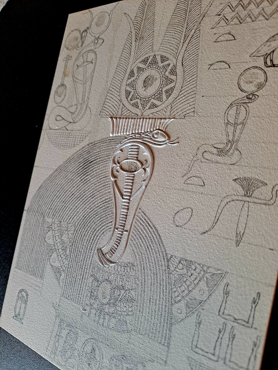 Ptahmassu's tweet image. Progress on the Akem-Shield of Renenutet Mistress of Souls. Her cobra head is sufficiently built though not finished, but I've moved on to Her horned and feathered crown, which will eventually be gilded in 22kt gold and platinum. iconsofkmt.com