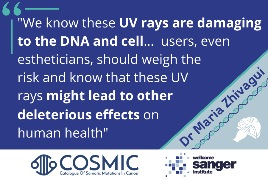 cosmic_sanger's tweet photo. Ever wondered about the consequences of exposure to UV radiation used in nail salons? How does it affect DNA? Can it lead to cancer?  Read our latest blog post to delve into @mariazhivagui‘s first-of-its-kind study exploring all of this &amp; more💅🧬https://t.co/txG2qFx0Dh #Melanoma https://t.co/lDk5ZVWIzG
