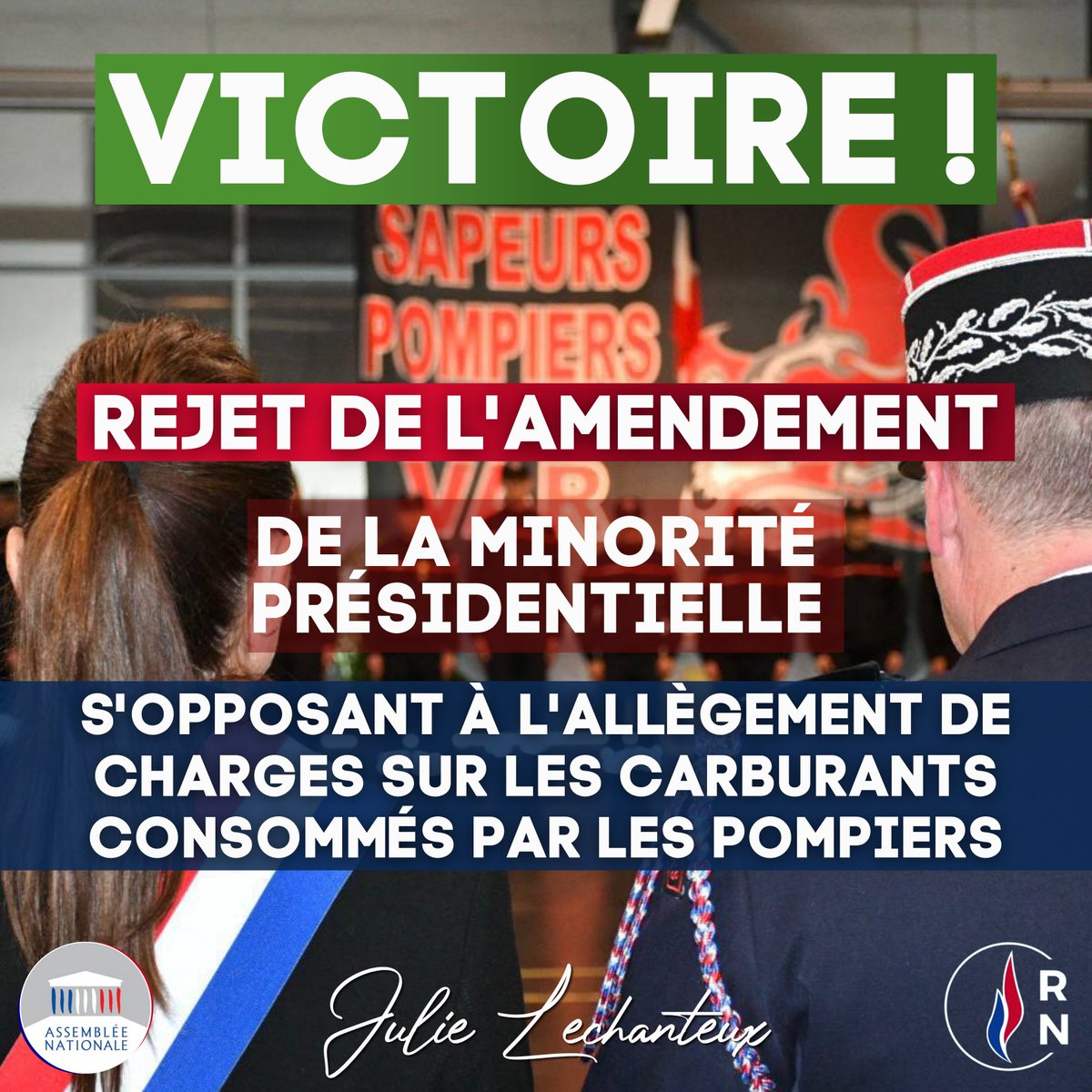 JLechanteux's tweet photo. 🧯 Grace au @groupeRN_off, l'amendement #macroniste s'opposant aux allègements de charges pour les carburants consommés par les SDIS a été rejeté !

🚒🔥 Cette mesure de bon sens augmente les moyens des sapeurs-pompiers afin de lutter plus efficacement contre les incendies. Pourtant, la minorité présidentielle persiste dans sa folie fiscale et refuse de soutenir ceux qui risquent leur vie pour nous défendre.