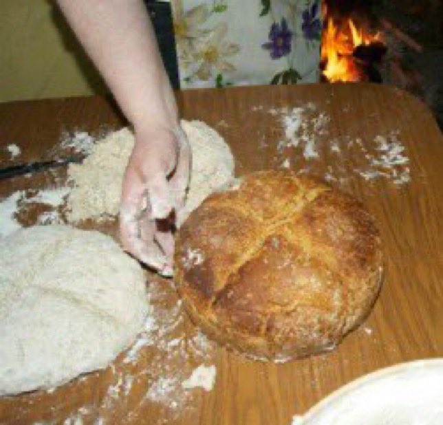 Nothing beats soda bread baked on the open fire . Some requirements include a light hand' lámh éadrom' , a cross/crois to let the fairies/síoga out and piece of bread in your pocketpóca when going on a journey in case of sliabh gortach #Connemara #WorldBakingDay #WildAtlanticWay