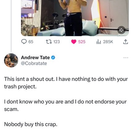 Andrew Tate calls $PSYOP a trash project and a scam.