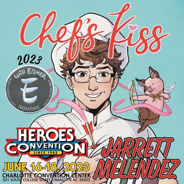 heroesonline's tweet photo. We are thrilled to welcome our friend and #EisnerNominated author of the hit graphic novel #ChefsKiss, (as well as the new My Pokémon Baking Book), Jarrett Melendez to the HeroesCon, June 16-18! 
Jarrett's star is on the rise FOR SURE! Don't miss your chance to meet him at t… https://t.co/Kle2LDfBE5
