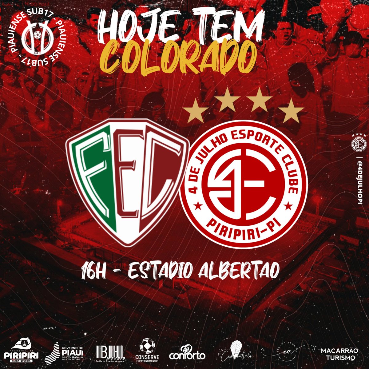 Hoje tem Colorado! 🇦🇹🔥

O Gavião entra em campo às 16h, no Estádio Albertão, diante da equipe do Fluminense-PI. Vamooos! 🇦🇹🔥🙏🏽