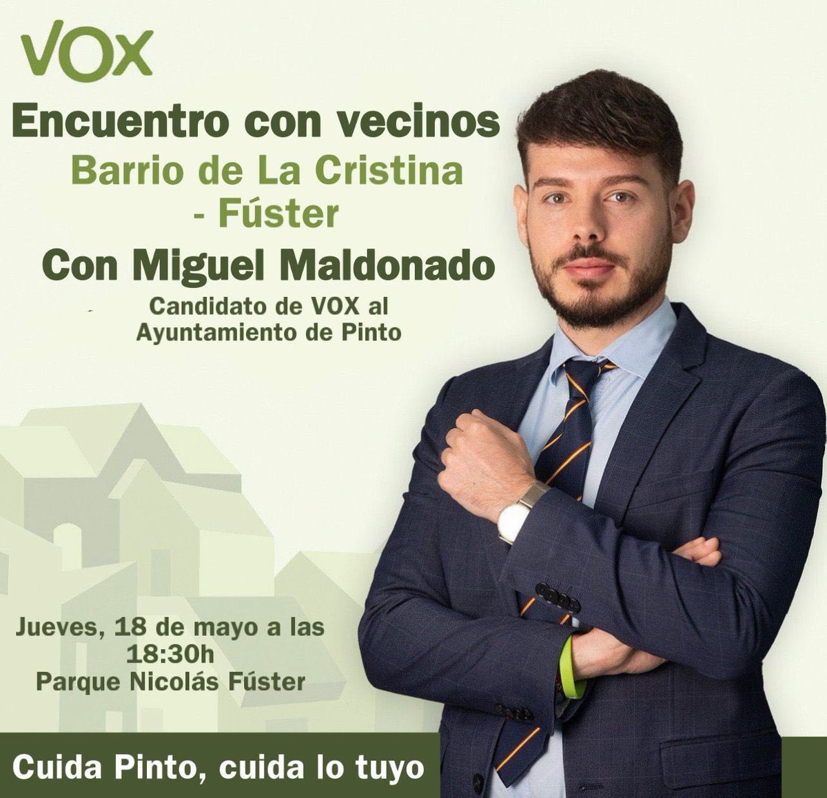 VOX_Pinto1's tweet photo. ‼️ Os esperamos mañana a las 18:30h en el Parque Municipal Nicolás Fúster para contaros nuestras propuestas y, sobre todo, para seguir escuchando las vuestras.
Vecino a vecino, calle a calle, barrio a barrio.
⏳ #11DíasParaElCambio #CuidaPinto #CuidaLoTuyo 🟢🇪🇸 https://t.co/srdQyhTk1D