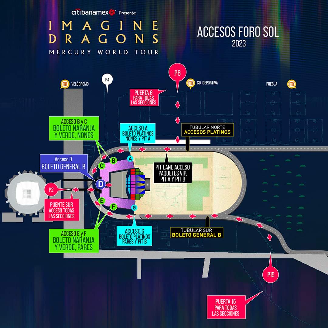 ¡Hoy es el día del #MercuryWorldTour de <a href="/Imaginedragons/">Imagine Dragons</a> en el #ForoSol!  Te compartimos el mapa de acceso para que llegues sin problemas. 🚀 ¡Prepara tus sentidos para una noche inolvidable! ⚡🌌 

#ImagineDragons #CDMX #VenganzaTv #conciertos #indierock