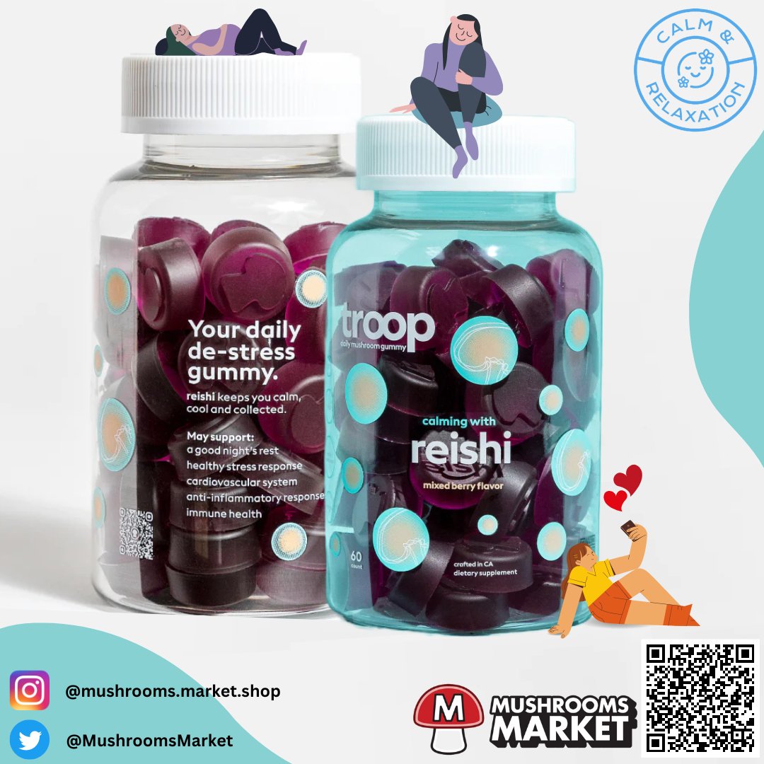 Stressed? Don't worry! We got you! 
Calm your Wednesday with Troop's Reishi Calming Mushroom Gummies🍄They're a natural and effective way to relax and unwind!🧘‍♀️
Grab yours!
#troopmushrooms #calminggummies #reishimushrooms #stressrelief #mushroomtwitter #wellnesswednesday
