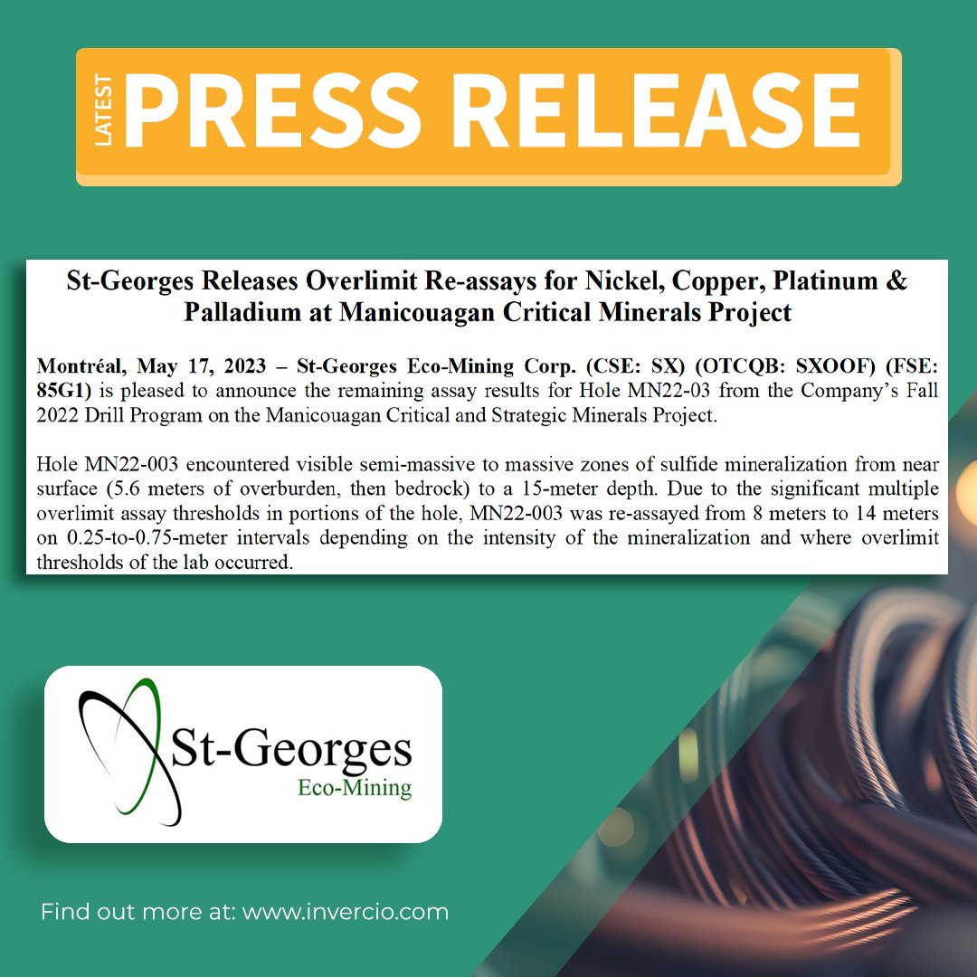 📢 Exciting Update: @StGeorgesPlat Pushes Boundaries in Critical Minerals Project!
#miningnews #exploration #resourceindustry #criticalminerals #nickel #copper #platinum #palladium #geology #minerals #drilling #resourcepotential #manicouaganproject #sulfidemineralization